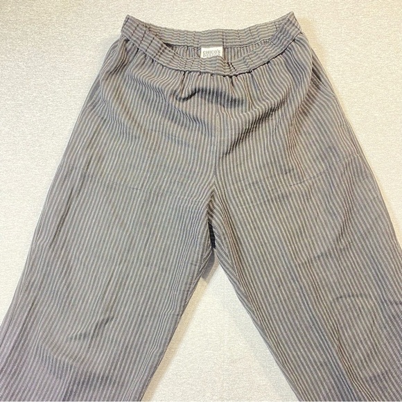 Chico's Design Pull On Striped Pants Womens 2 Black Gray Cropped Wide Leg Career - Picture 2 of 14